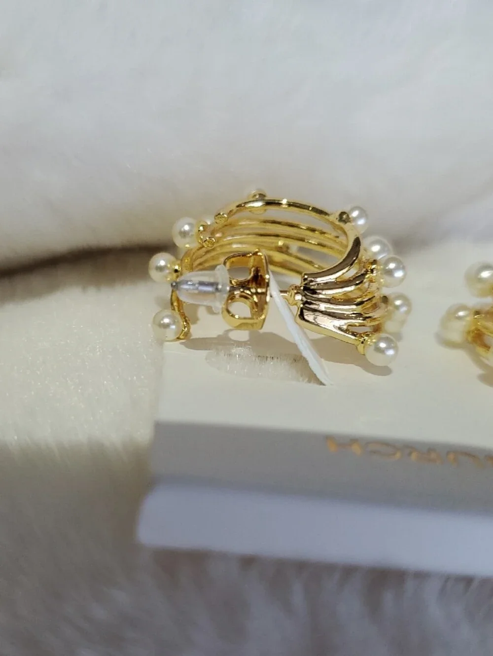 Tory Burch Gold Plated Multi Hoop Earrings with Immitatin Pearl Accents Girlie